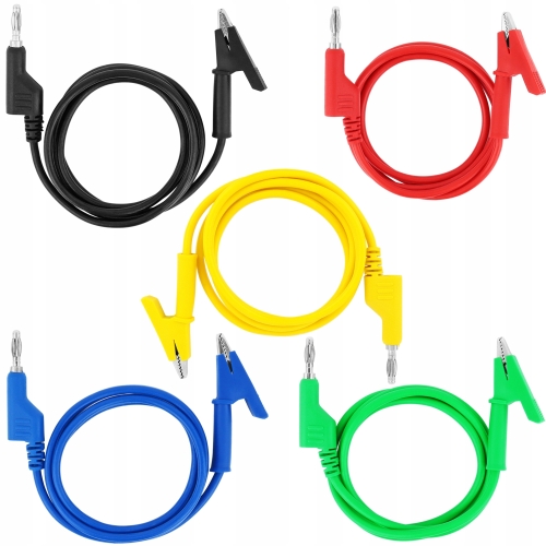 5X KABEL PRZEWÓD POMIAROWY ZESTAW DO MIERNIKA KROKODYLEK BANAN SILIKON 15A