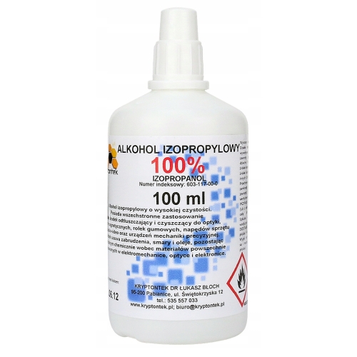 ALKOHOL IZOPROPYLOWY IZOPROPANOL IPA 100% CZYSTY Z ZAKRAPLACZEM 100ml