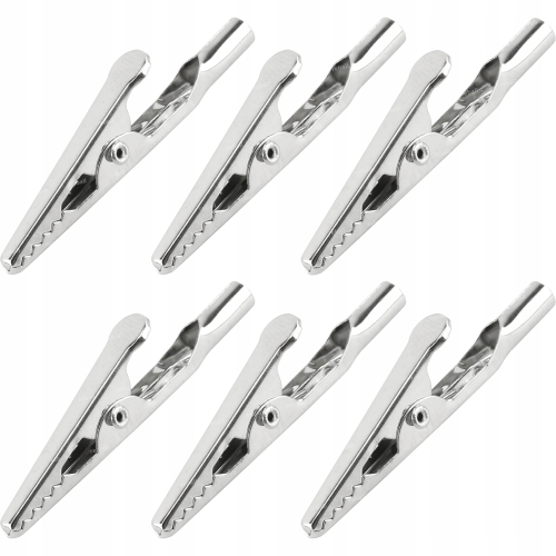 6SZT KROKODYLKI NIEIZOLOWANE 50mm WTYK BANAN 4mm