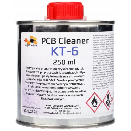KT-6 PCB CLEANER CZYSZCZENIE PŁYTEK DRUKOWANYCH PO TOPNIKU KALAFONII 250ml