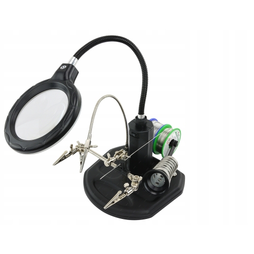 TRZECIA RĘKA UCHWYT PCB LUPA PODŚWIETLENIE LED TE-802+ TOPNIK CZYŚCIK GĄBKA