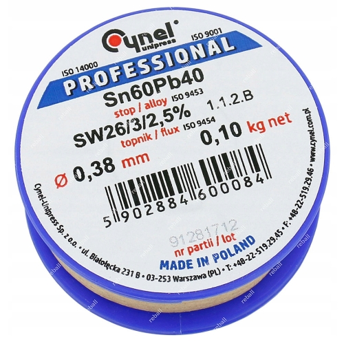 UNIWERSALNA CYNA DO LUTOWANIA Z TOPNIKIEM 2,5% CYNEL DRUT 0,38mm 100g