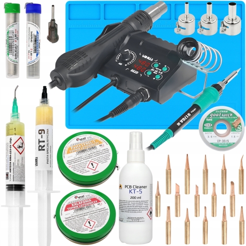 ZESTAW STACJA LUTOWNICZA YIHUA 882D XL 750W KOMPLET 28 ELEMENTÓW AKCESORIA