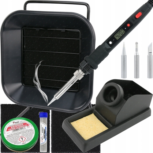 LUTOWNICA PRECYZYJNA 80W S801A + POCHŁANIACZ OPARÓW DYMU 30W+ AKCESORIA XL