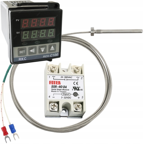 REGULATOR TEMPERATURY STEROWNIK REX C100V+ CZUJNIK PT100 M6+PRZEKAŹNIIK 40A