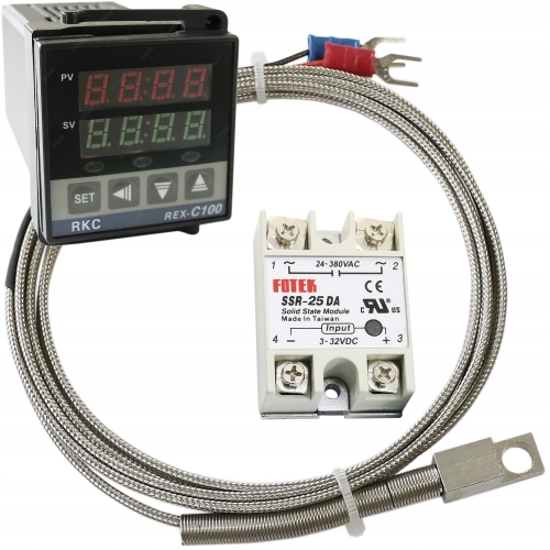 REGULATOR TEMPERATURY STEROWNIK REX C100 + CZUJNIK TYP K M6+ PRZEKAŹNIK 25A