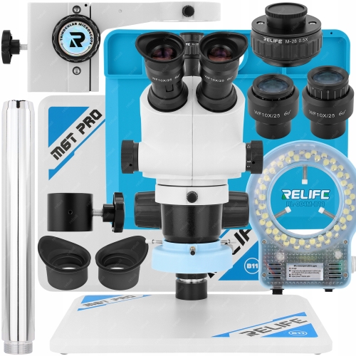 MIKROSKOP STEREOSKOPOWY RELIFE M6T PRO-B11 OŚWIETLENIE LED SERWISOWY 6x-65x