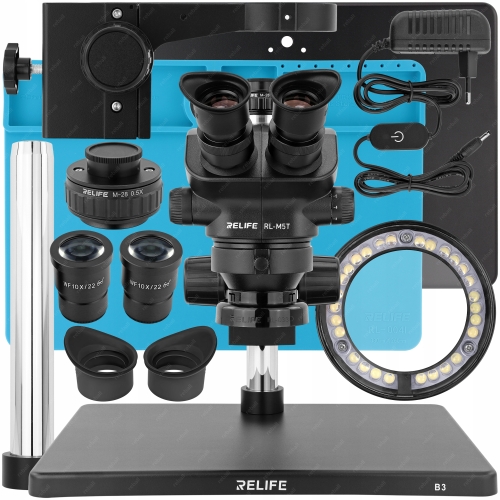 MIKROSKOP STEREOSKOPOWY RELIFE M5T-B3 OŚWIETLENIE LED SERWISOWY 7x-50x