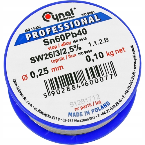 UNIWERSALNA CYNA DO LUTOWANIA Z TOPNIKIEM 2,5% CYNEL DRUT 0,25mm 100g