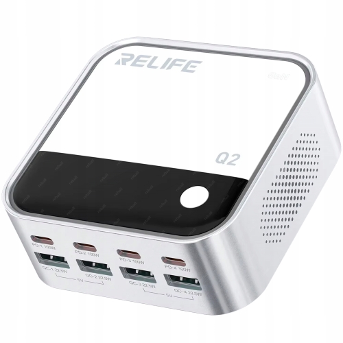 UNIWERSALNA CYFROWA ŁADOWARKA USB-C 120W RELIFE Q2 MOCNA 8 PORTÓW PD QC LCD