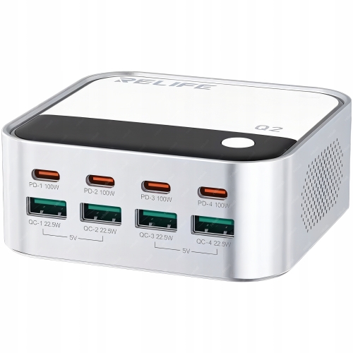 UNIWERSALNA CYFROWA ŁADOWARKA USB-C 120W RELIFE Q2 MOCNA 8 PORTÓW PD QC LCD