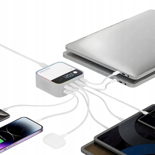 UNIWERSALNA CYFROWA ŁADOWARKA USB-C 120W RELIFE Q2 MOCNA 8 PORTÓW PD QC LCD