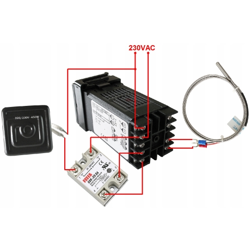 REGULATOR TEMPERATURY STEROWNIK REX C100V+ CZUJNIK TYPU K SSR 25A +RADIATOR
