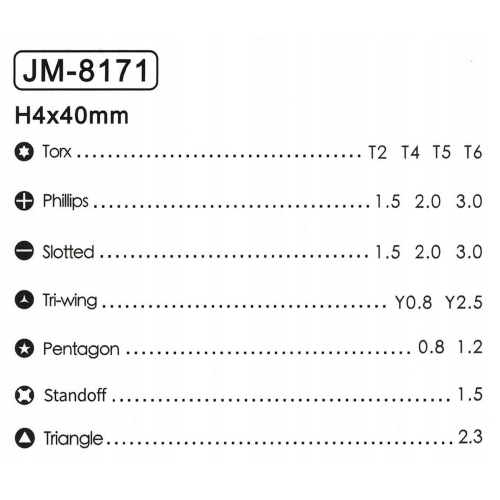ZESTAW ŚRUBOKRĘTÓW PRECYZYJNYCH BITÓW TORX JAKEMY JM-8171 DO TELEFONÓW 16w1