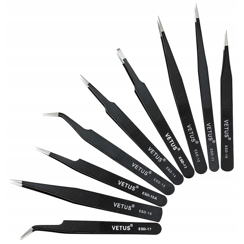 9x PĘSETA PRECYZYJNA PINCETA METALOWA PENSETA PROSTA DO BRWI RZĘS VETUS ESD