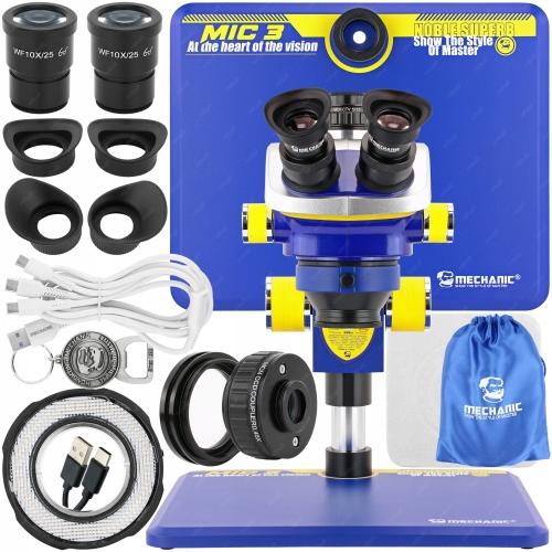 MIKROSKOP STEREOSKOPOWY TRINOKULAROWY MECHANIC MIC 3 7-50X + MCN 0,45x