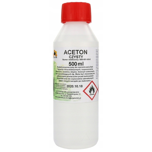 ACETON TECHNICZNY CZYSTY ODTŁUSZCZACZ ZMYWACZ ROZPUSZCZALNIK FARB 500ml