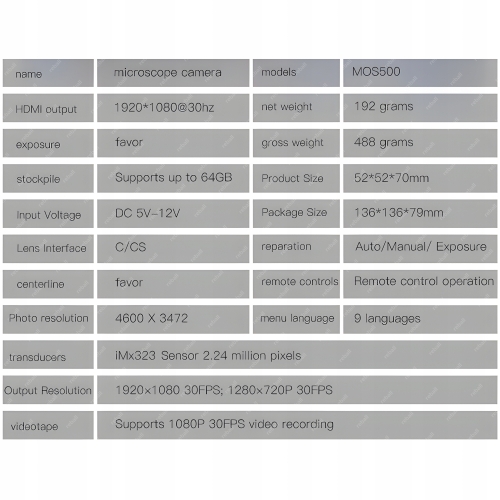 CYFROWA KAMERA DO MIKROSKOPU MIRKOSKOPÓW MECHANIC MOS500 FULLHD HDMI PILOT