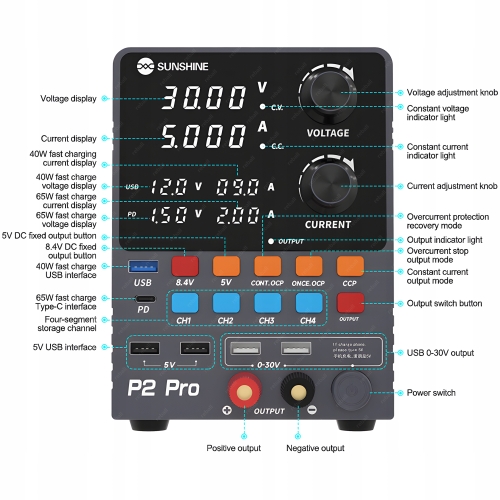 SERWISOWY ZASILACZ LABORATORYJNY PRECYZYJNY REGULOWANY SUNSHINE P2 PRO
