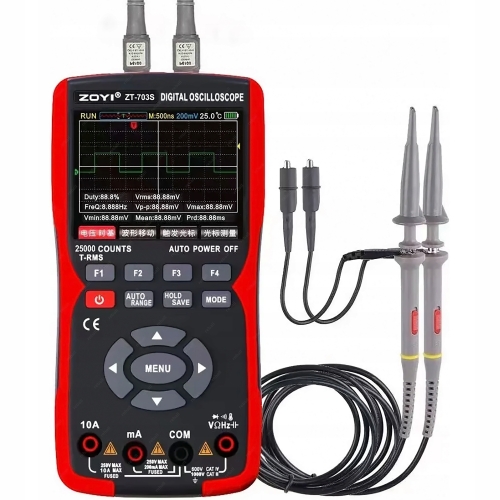MULTIMETR MIERNIK OSCYLOSKOP CYFROWY 2 KANAŁOWY ZOYI ZT-703S AKUMULATOR USB