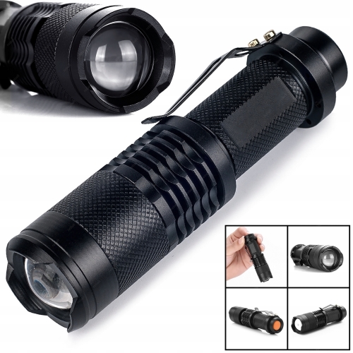 MOCNA LATARKA TAKTYCZNA LED MINI ALUMINIOWA IP4 CREE XR-E Q5 ZOOM 3 TRYBY