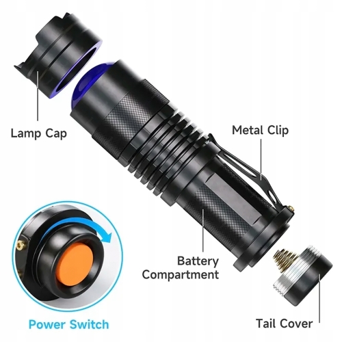 MOCNA LATARKA TAKTYCZNA LED MINI ALUMINIOWA IP4 CREE XR-E Q5 ZOOM 3 TRYBY