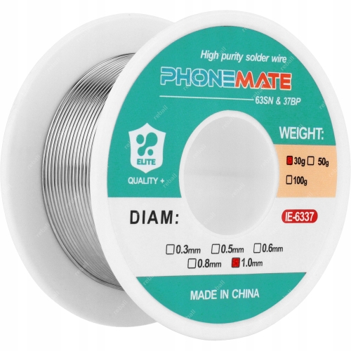 CYNA DO LUTOWANIA OŁOWIOWA Z TOPNIKIEM PHONEMATE Sn63Pb37 1mm 30g