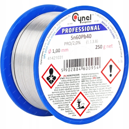 CYNA DO LUTOWANIA Z TOPNIKIEM PRO/2,0% OŁOWIOWA S-Sn60Pb40 CYNEL 1,0mm 250g