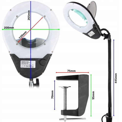 PIERŚCIENIOWA LAMPA LED Z LUPĄ DUŻĄ 12cm 3X LAMPKA BIURKOWA WARSZTATOWA 15W