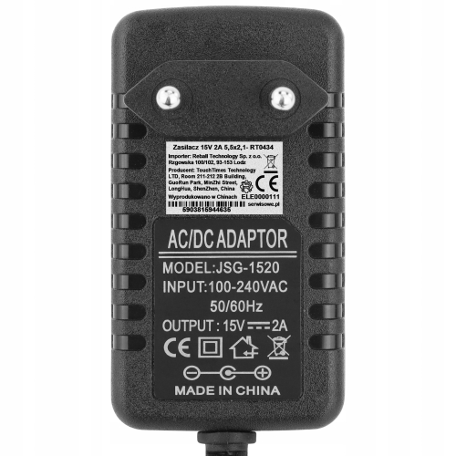 ZASILACZ 15V 2A 30W IMPULSOWY DC SIECIOWY UNIWERSALNY REBALL 2.1/5.5mm