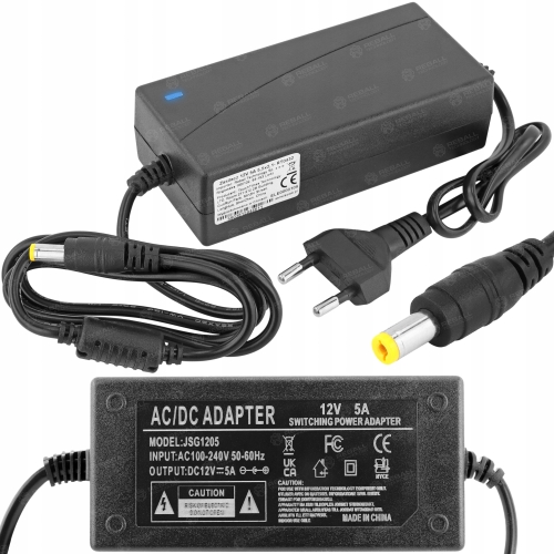ZASILACZ 12V 5A 60W IMPULSOWY DC SIECIOWY UNIWERSALNY REBALL 2.1/5.5mm