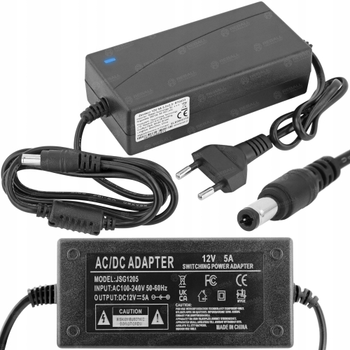 ZASILACZ 12V 5A 60W IMPULSOWY DC SIECIOWY UNIWERSALNY REBALL 2.5/5.5mm