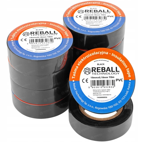 10X MOCNA TAŚMA IZOLACYJNA CZARNA ELEKTRYCZNA GRUBA 0,18MM REBALL 19MM 10M