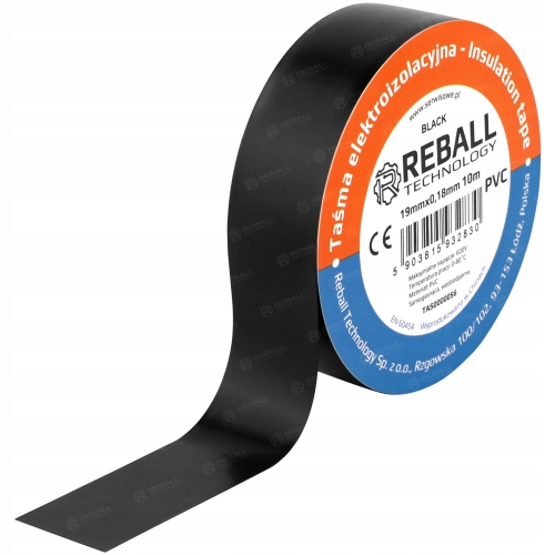 MOCNA TAŚMA IZOLACYJNA CZARNA PVC ELEKTRYCZNA GRUBA 0,18MM REBALL 19MM 10M
