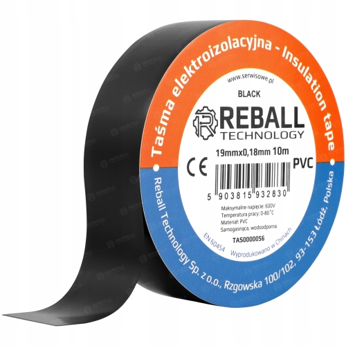 MOCNA TAŚMA IZOLACYJNA CZARNA PVC ELEKTRYCZNA GRUBA 0,18MM REBALL 19MM 10M