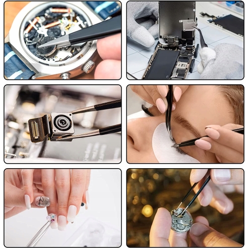 ZESTAW 6x PĘSETA PRECYZYJNA PINCETA METALOWA PENSETA DO BRWI RZĘS ESD ETUI