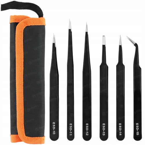 ZESTAW 6x PĘSETA PRECYZYJNA PINCETA METALOWA PENSETA DO BRWI RZĘS ESD ETUI