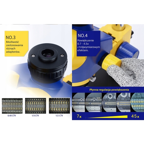 MIKROSKOP STEREOSKOP TRINOKULAR MC75T-M1 KAMERA 2.7K MINIONEK 90x DO STOŁU