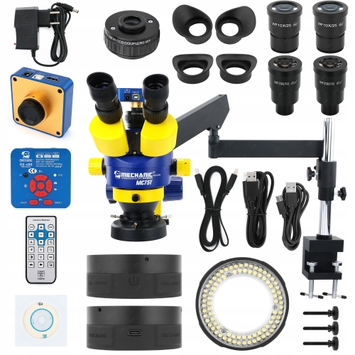 MIKROSKOP STEREOSKOP TRINOKULAR MC75T-M1 KAMERA 2.7K MINIONEK 90x DO STOŁU