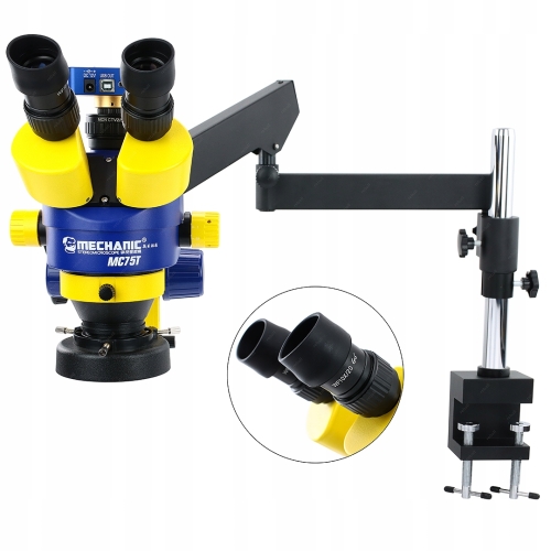 MIKROSKOP STEREOSKOP TRINOKULAR MC75T-M1 KAMERA 2.7K MINIONEK 90x DO STOŁU