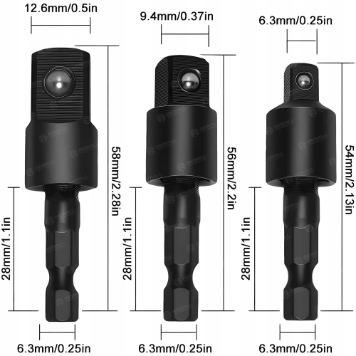 ZESTAW 3 ADAPTERÓW KĄTOWYCH NASADEK WKRĘTARKI WIERKARKI KWADRAT HEX 6.35mm