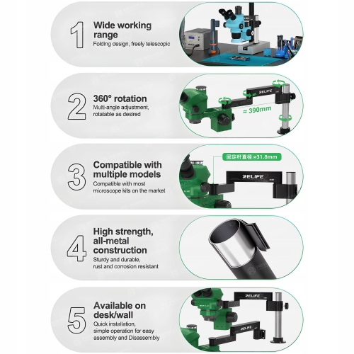 UNIWERSALNY STOJAN WIESZAK UCHWYT DO MIKROSKOPU STOŁU BLATU RELIFE MS1