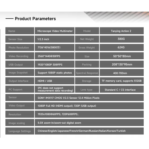 CYFROWA KAMERA DO MIKROSKOPU MECHANIC ACTION2 38MP FHD HDMI Z MULTIMETREM