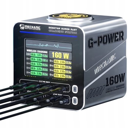 SZYBKA UNIWERSALNA ŁADOWARKA USB MECHANIC G-POWER 160W 8 PORTÓW + WIRELESS