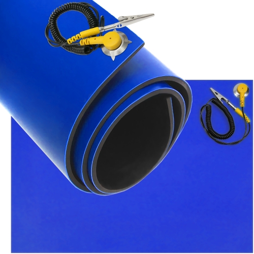 MATA ANTYSTATYCZNA ESD SERWISOWA 1200x1000 2mm NIEBIESKA GŁADKA PRZEWÓD ESD
