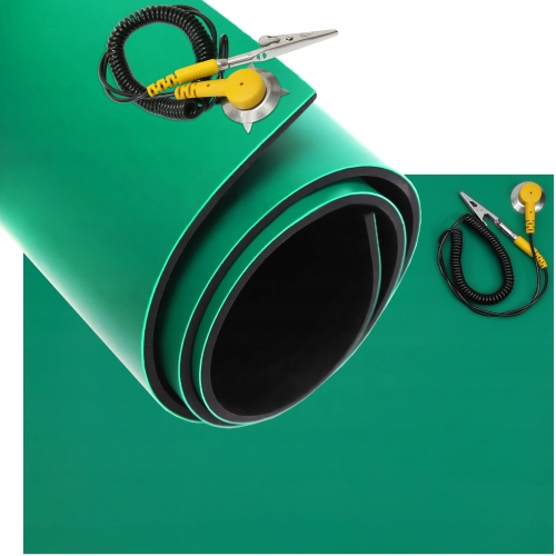 BEZZAPACHOWA MATA ESD SERWISOWA 1200x1000 2mm ZIELONA MATOWA PVC + PRZEWÓD