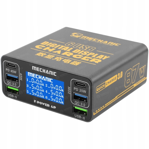SZYBKA ŁADOWARKA MECHANIC F-POWER 87W QUICK CHARGE 3.0 PD 4xUSB-A 2xUSB-C