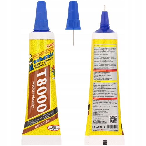 KLEJ MONTAŻOWY T8000 UNIWERSALNY TRANSPARENTNY 15ml + DRUGI B7000 PREMIUM