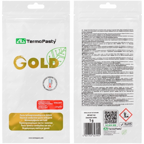 PASTA TERMOPRZEWODZĄCA 1g AG GOLD Z DODATKIEM ZŁOTA PROCESOR CPU GPU ZESTAW