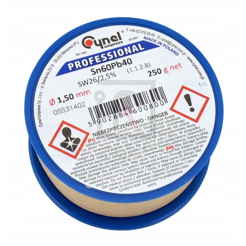 CYNA Z TOPNIKIEM KALAFONIĄ OŁOWIOWA POLSKA JAKOŚĆ CYNEL 1,5mm 250g 0.25kg